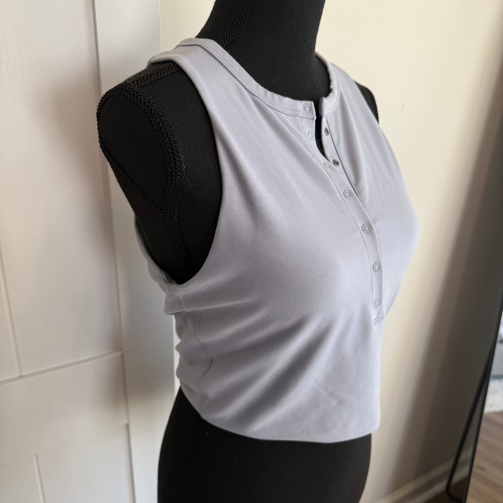 Abercrombie & Fitch YPB Henley Snap Performance Crop Tank Top Blue Grey Large - Picture 3 of 8